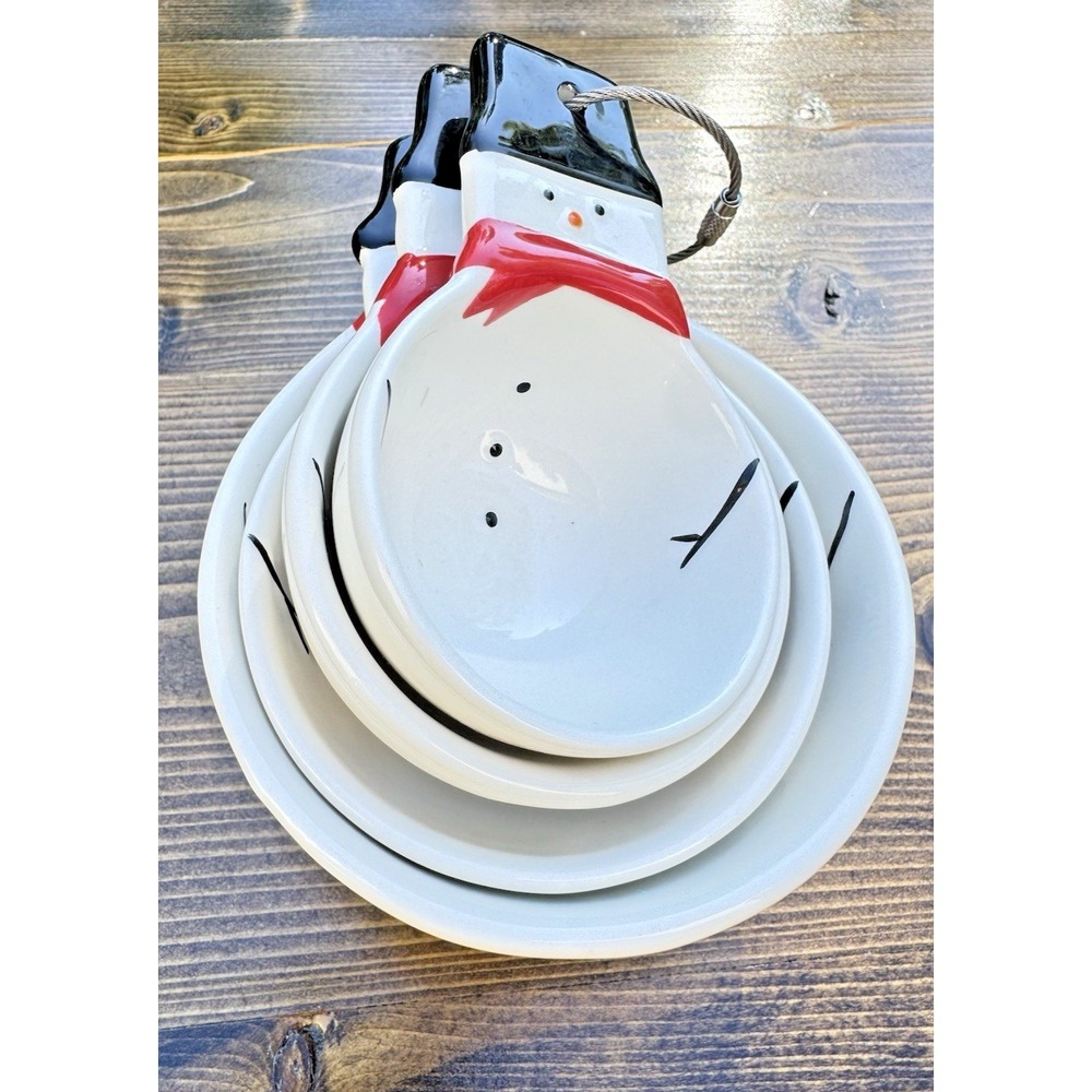Snowman Measuring Cups Set 4 Ceramic Christmas Holiday Kitchen Nesting Cups